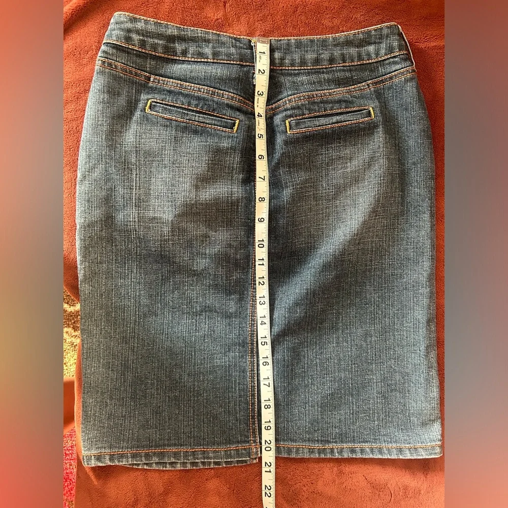 Apt. 9 Denim Pencil Skirt Womens‎ 4P Dark Blue Knee Length Front Slit Casual Y2K